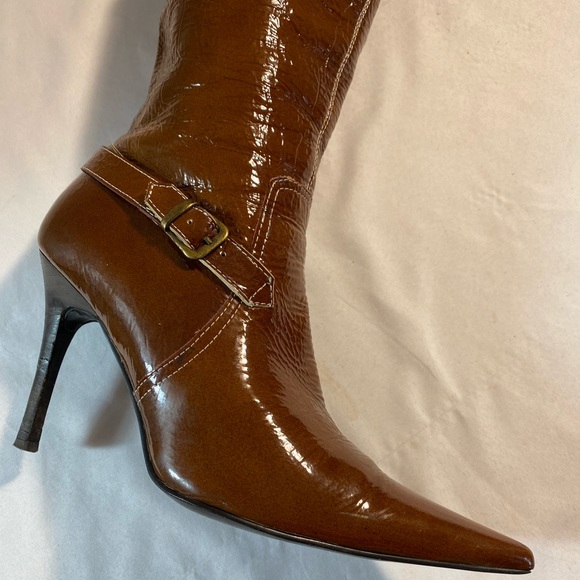 ❌lui chung  patton leather tall boots 8 real fur 4” heel  knee-high - Picture 3 of 12